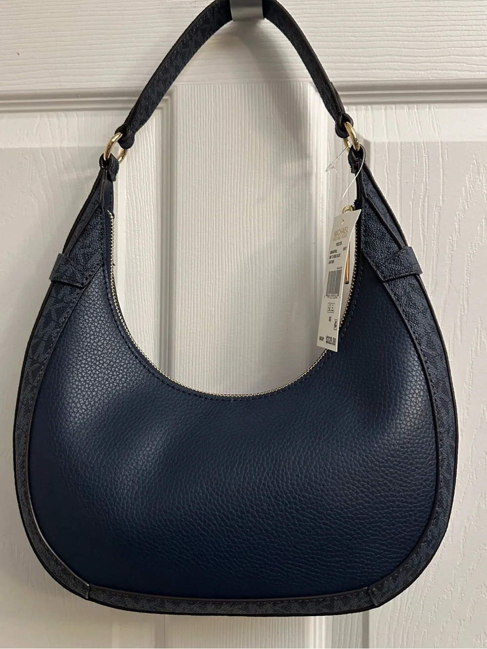 Michael Kors Navy Pebbled Leather Hobo with Gold-Tone Accents